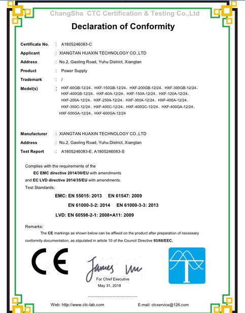 Porcellana Hunan Huaxin Electronic Technology Co., Ltd. Certificazioni